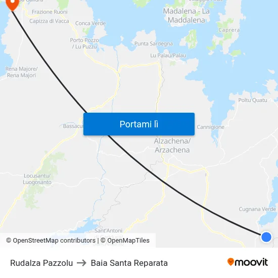 Rudalza Pazzolu to Baia Santa Reparata map