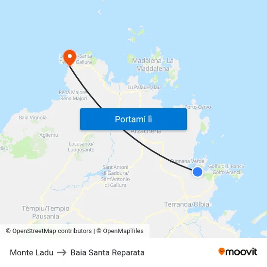 Monte Ladu to Baia Santa Reparata map