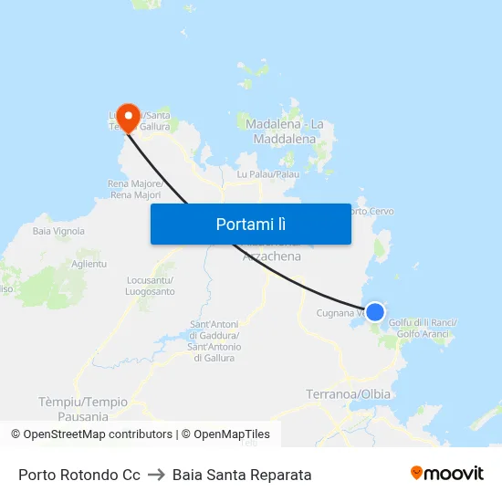 Porto Rotondo Cc to Baia Santa Reparata map