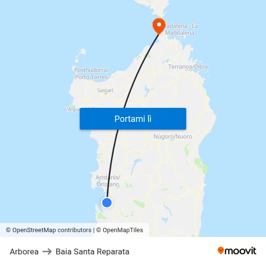 Arborea to Baia Santa Reparata map
