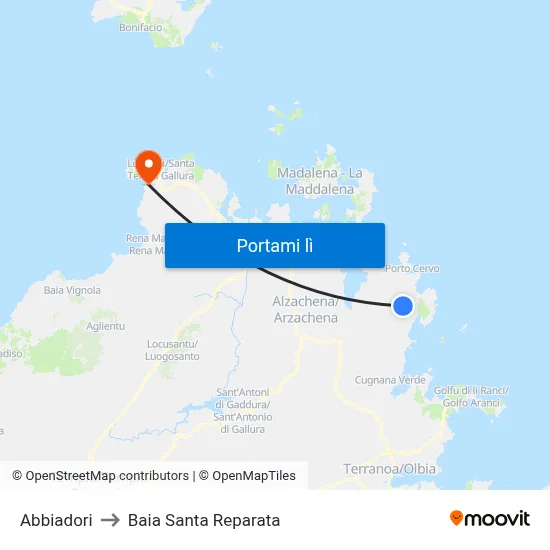 Abbiadori to Baia Santa Reparata map