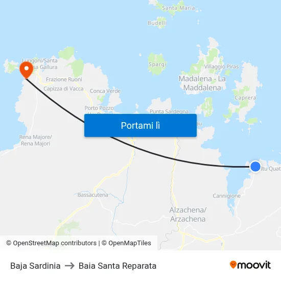 Baja Sardinia to Baia Santa Reparata map