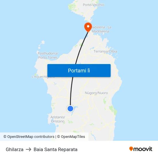Ghilarza to Baia Santa Reparata map
