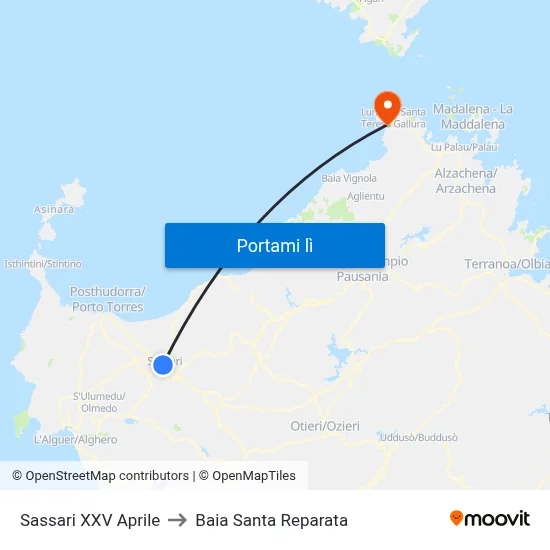 Sassari XXV Aprile to Baia Santa Reparata map