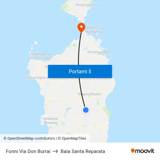 Fonni Via Don Burrai to Baia Santa Reparata map