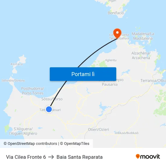 Via Cilea Fronte 6 to Baia Santa Reparata map