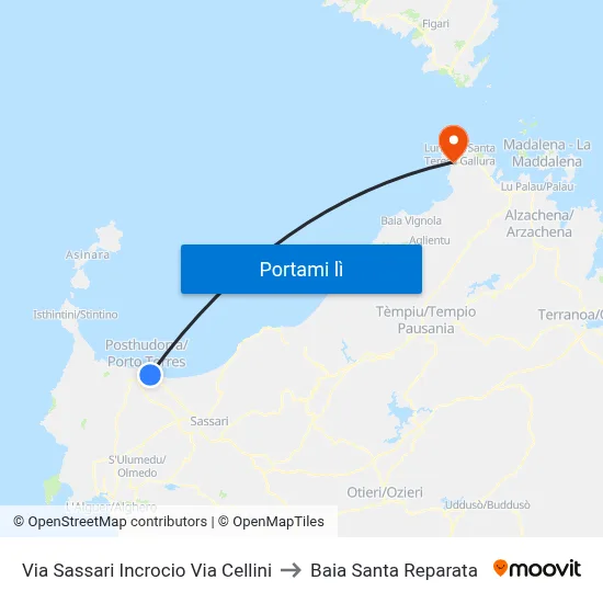 Via Sassari Incrocio Via Cellini to Baia Santa Reparata map