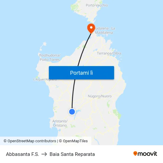 Abbasanta F.S. to Baia Santa Reparata map