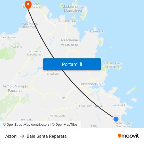 Alzoni to Baia Santa Reparata map