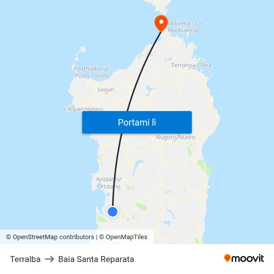 Terralba to Baia Santa Reparata map