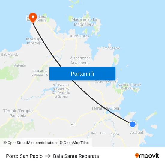 Porto San Paolo to Baia Santa Reparata map