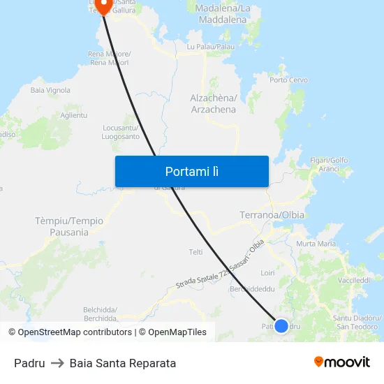 Padru to Baia Santa Reparata map