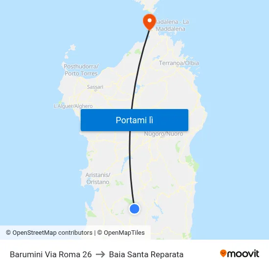 Barumini Via Roma 26 to Baia Santa Reparata map