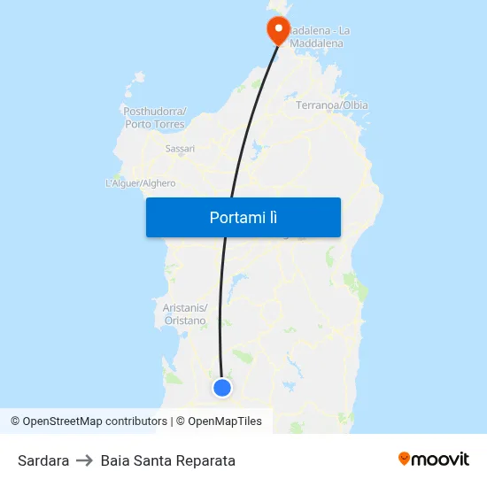 Sardara to Baia Santa Reparata map