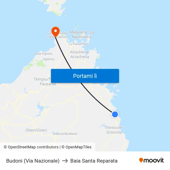 Budoni (Via Nazionale) to Baia Santa Reparata map