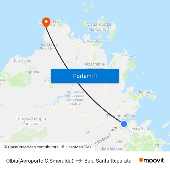 Olbia(Aeroporto C.Smeralda) to Baia Santa Reparata map