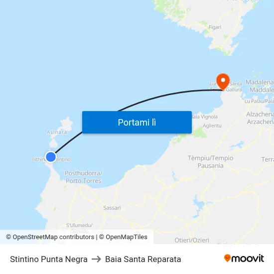 Stintino Punta Negra to Baia Santa Reparata map