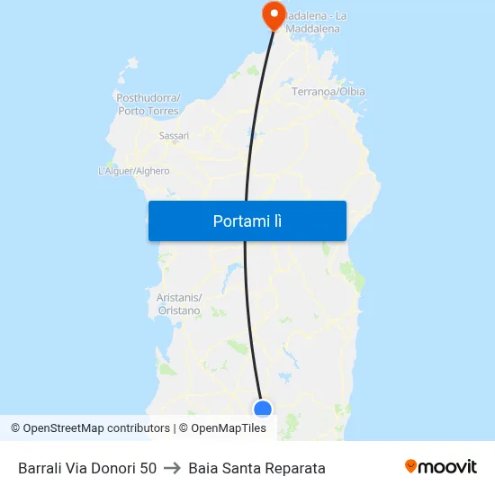 Barrali Via Donori 50 to Baia Santa Reparata map