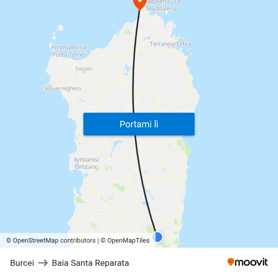 Burcei to Baia Santa Reparata map