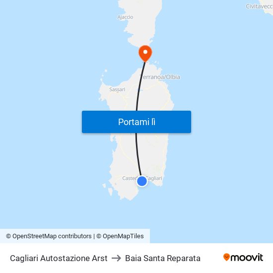 Cagliari Autostazione Arst to Baia Santa Reparata map