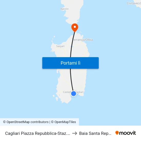 Cagliari Piazza Repubblica-Staz. Metro to Baia Santa Reparata map