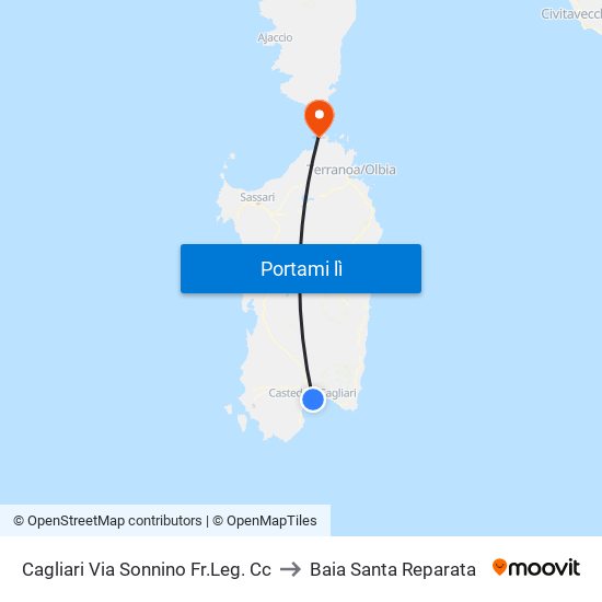 Cagliari Via Sonnino Fr.Leg. Cc to Baia Santa Reparata map