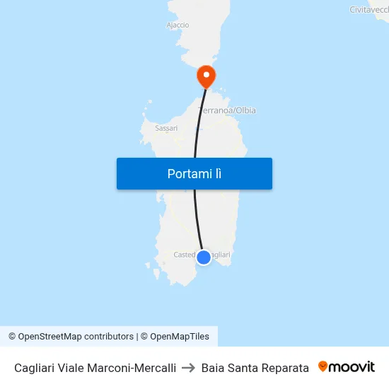 Cagliari Viale Marconi-Mercalli to Baia Santa Reparata map