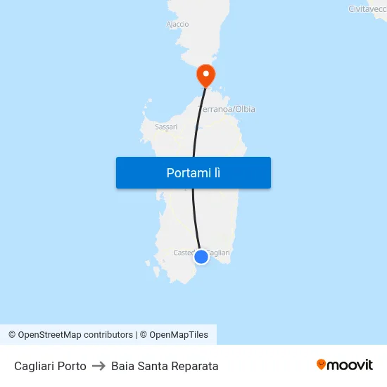 Cagliari Porto to Baia Santa Reparata map