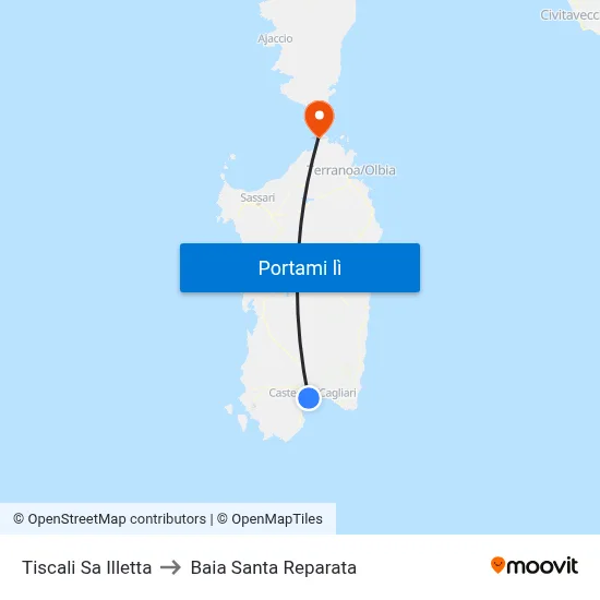 Tiscali Sa Illetta to Baia Santa Reparata map