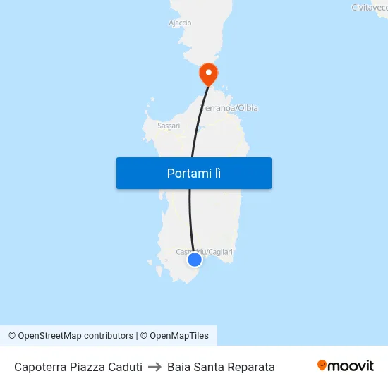 Capoterra Piazza Caduti to Baia Santa Reparata map