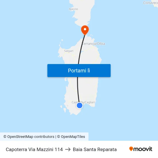 Capoterra Via Mazzini 114 to Baia Santa Reparata map