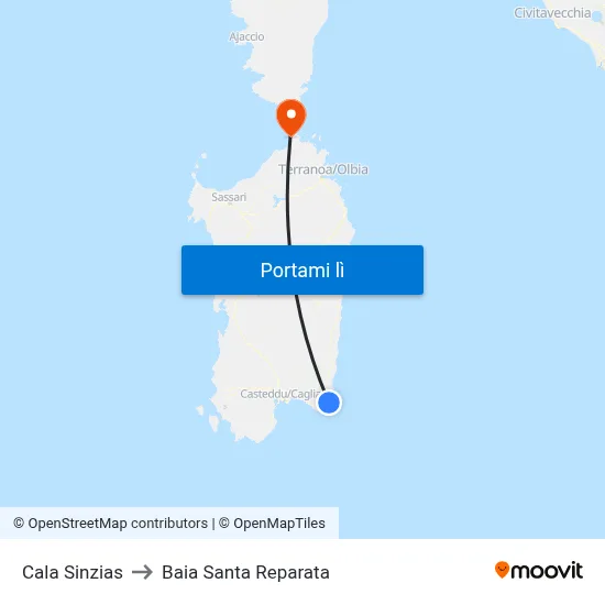 Cala Sinzias to Baia Santa Reparata map