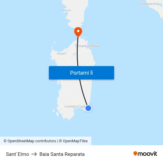 Sant`Elmo to Baia Santa Reparata map