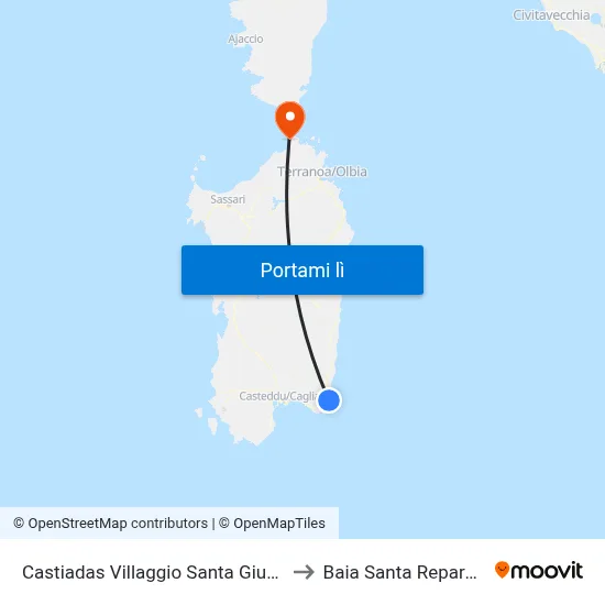 Castiadas Villaggio Santa Giusta to Baia Santa Reparata map