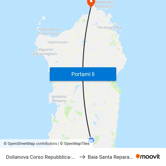 Dolianova Corso Repubblica-Q8 to Baia Santa Reparata map
