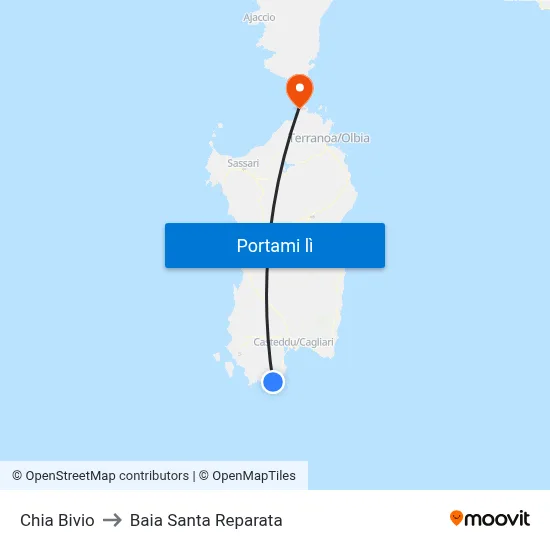 Chia Bivio to Baia Santa Reparata map