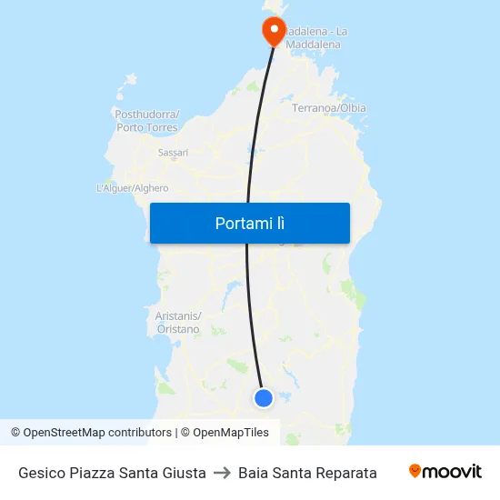 Gesico  Piazza Santa Giusta to Baia Santa Reparata map