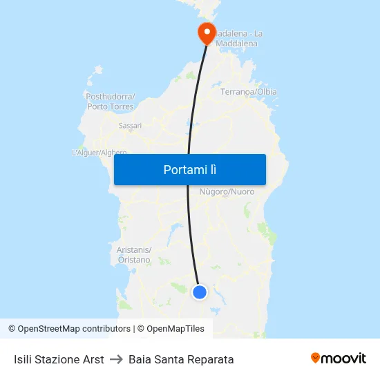 Isili Stazione Arst to Baia Santa Reparata map