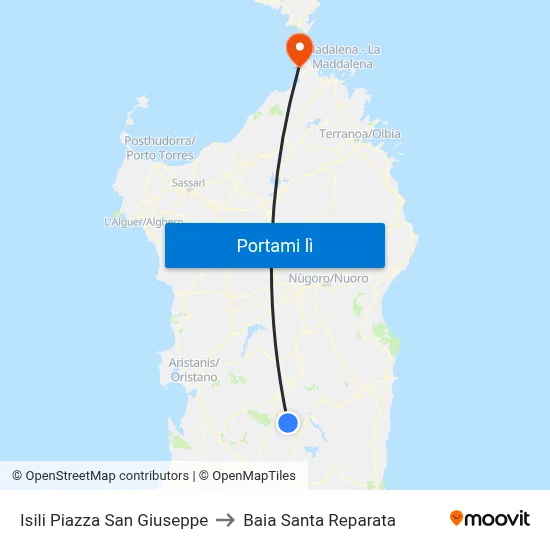 Isili Piazza San Giuseppe to Baia Santa Reparata map
