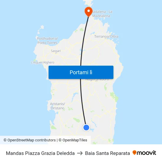 Mandas Piazza Grazia Deledda to Baia Santa Reparata map