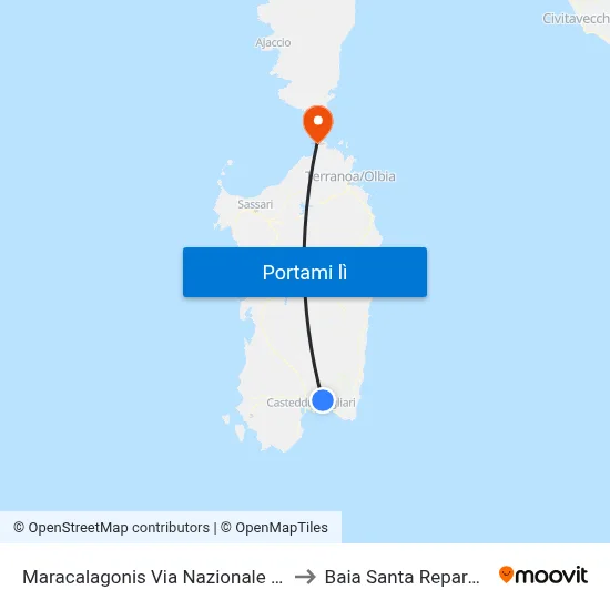 Maracalagonis Via Nazionale 28 to Baia Santa Reparata map