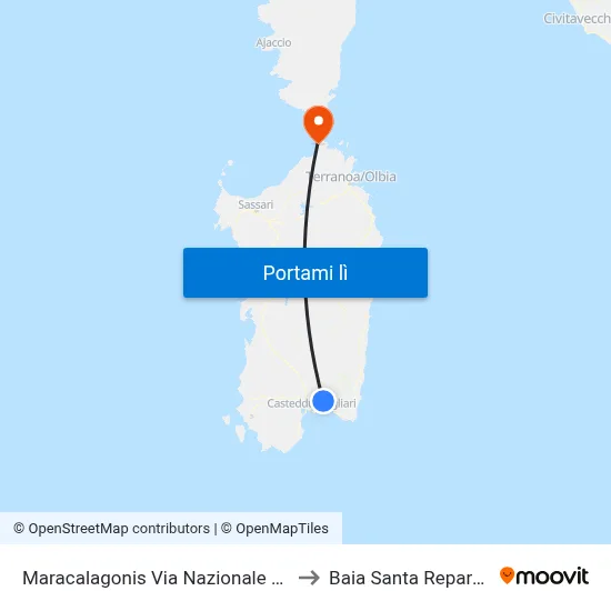 Maracalagonis Via Nazionale 130 to Baia Santa Reparata map