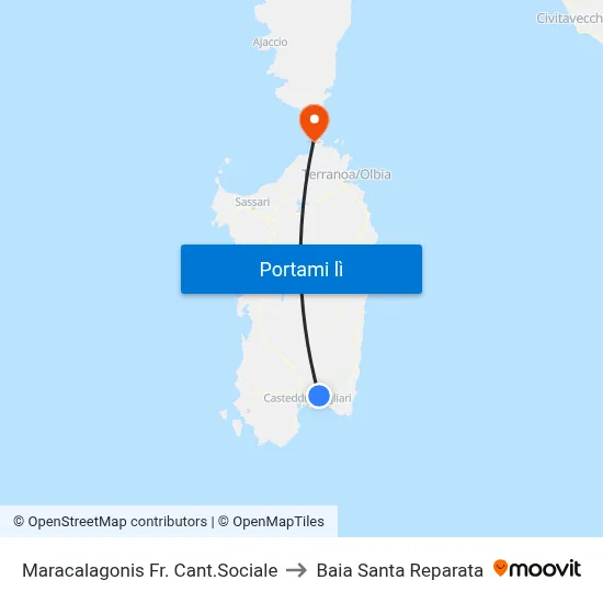 Maracalagonis Fr. Cant.Sociale to Baia Santa Reparata map