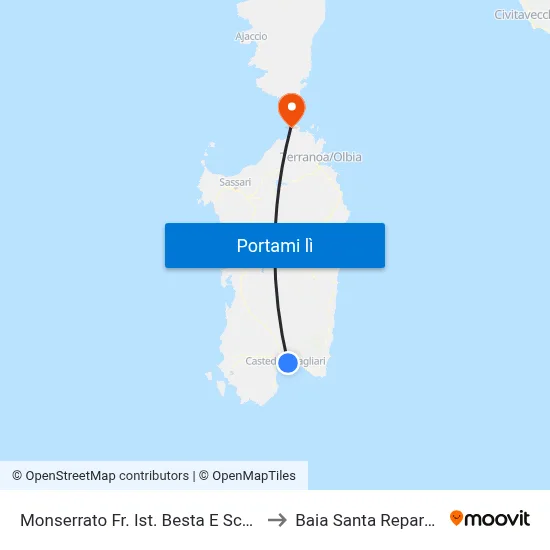 Monserrato Fr. Ist. Besta E Scano to Baia Santa Reparata map