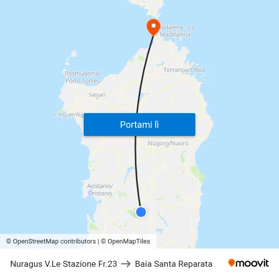 Nuragus V.Le Stazione Fr.23 to Baia Santa Reparata map