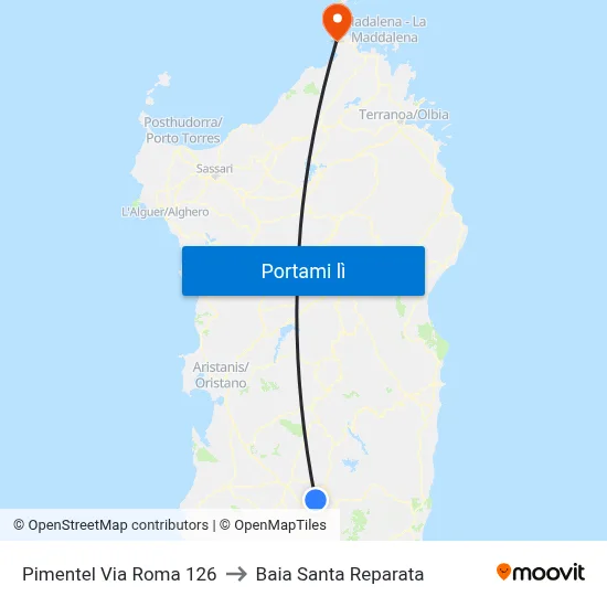 Pimentel Via Roma 126 to Baia Santa Reparata map