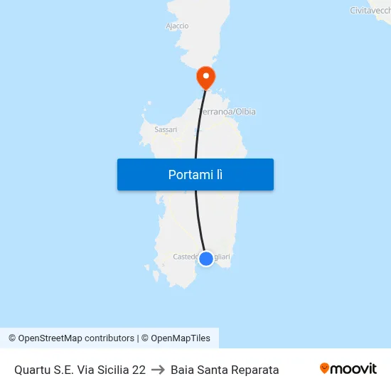 Quartu S.E. Via Sicilia 22 to Baia Santa Reparata map