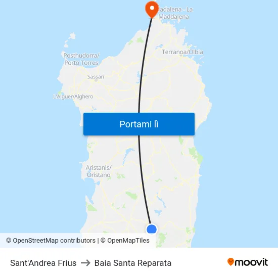 Sant'Andrea Frius to Baia Santa Reparata map