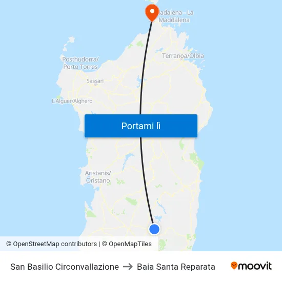 San Basilio Circonvallazione to Baia Santa Reparata map