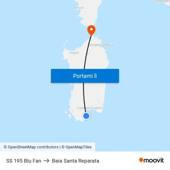 SS 195 Blu Fan to Baia Santa Reparata map